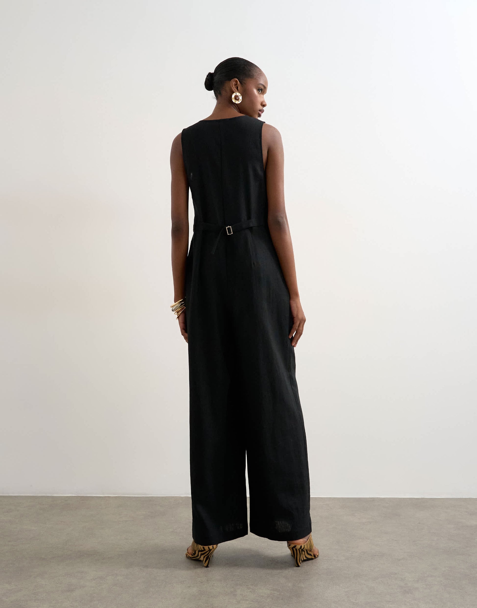Topshop tailored linen jumpsut in black