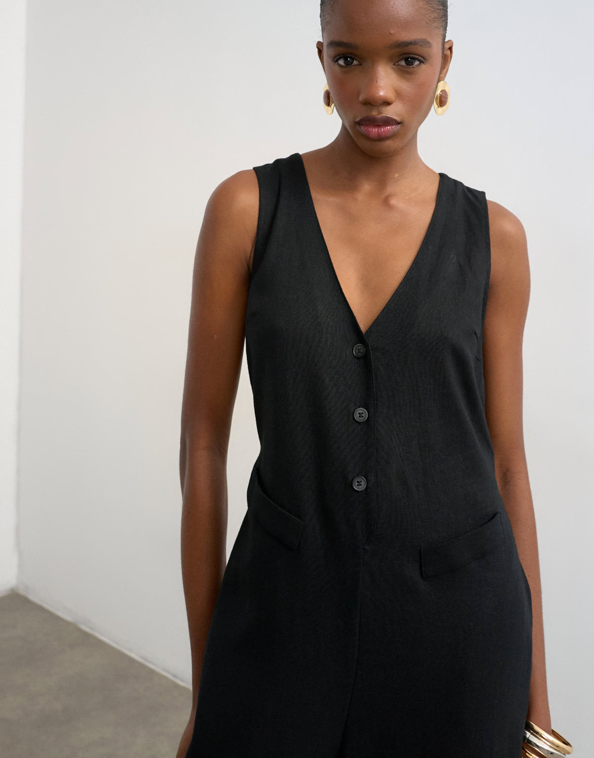 Topshop tailored linen jumpsut in black