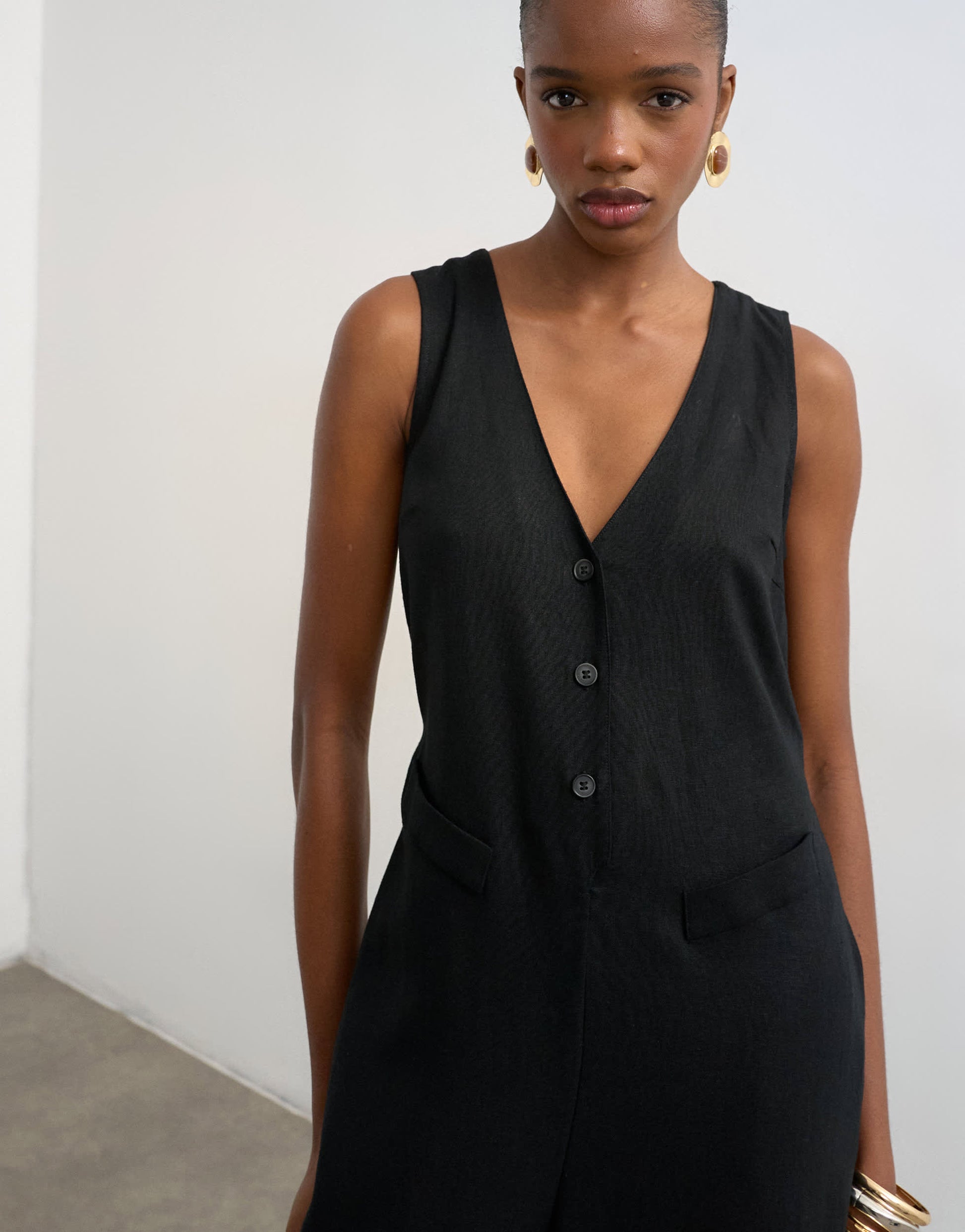 Topshop tailored linen jumpsut in black