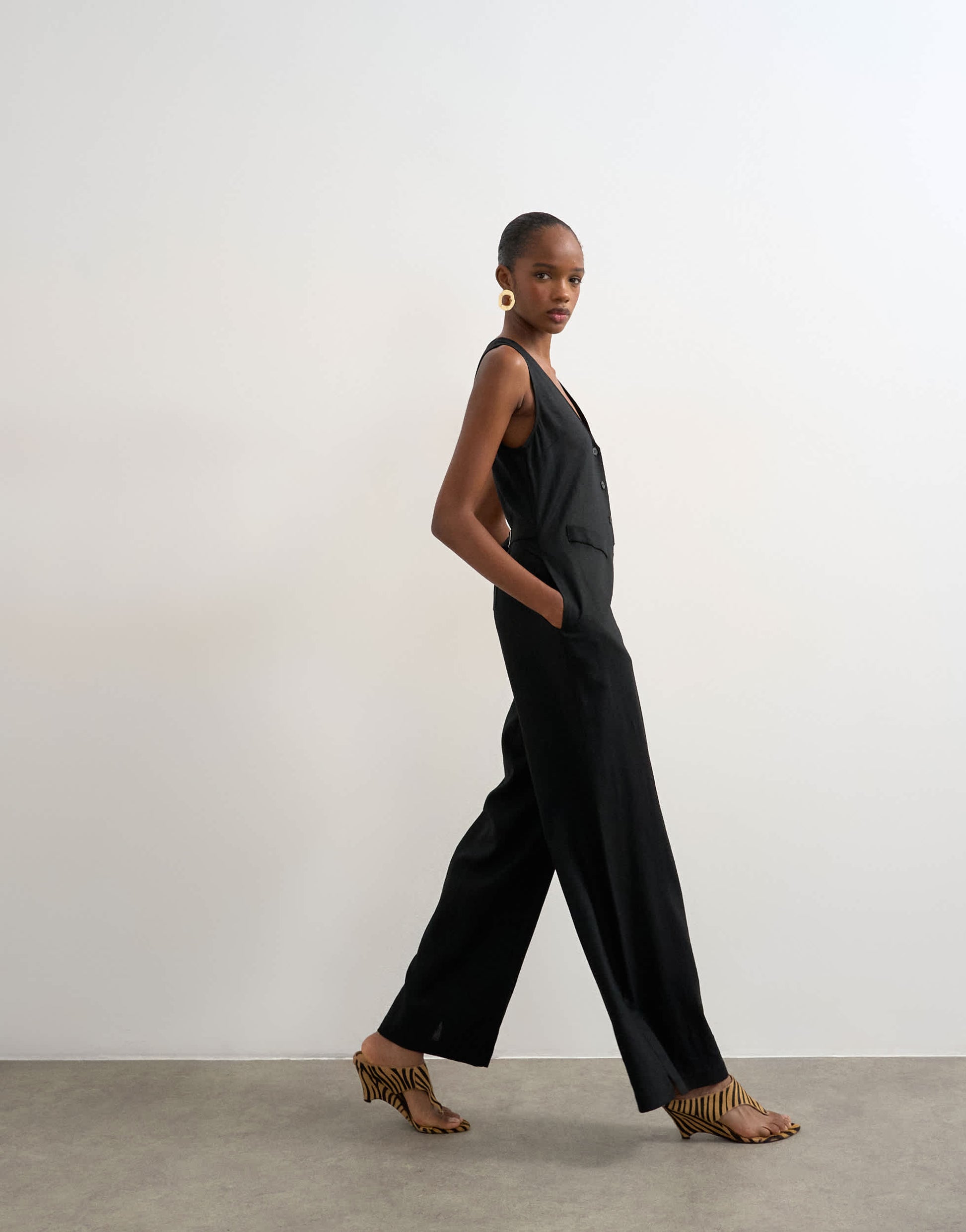 Topshop tailored linen jumpsut in black