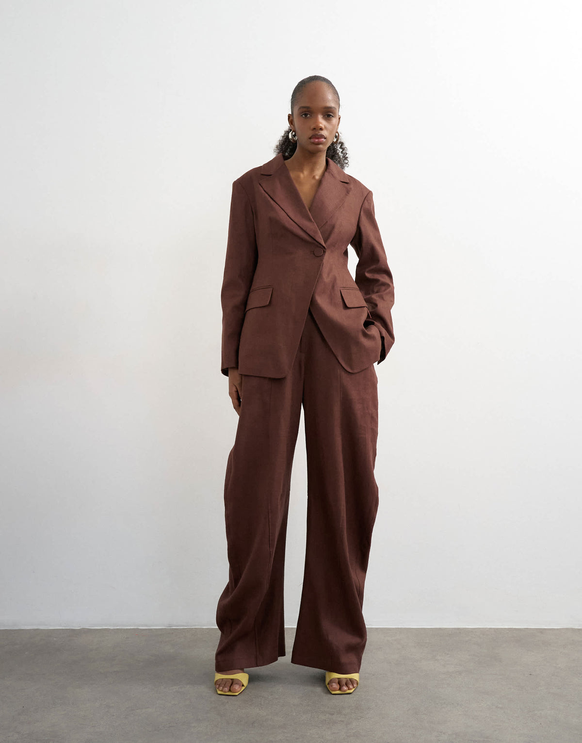 Topshop linen blend co ord occasion barrel leg trouser in chocolate