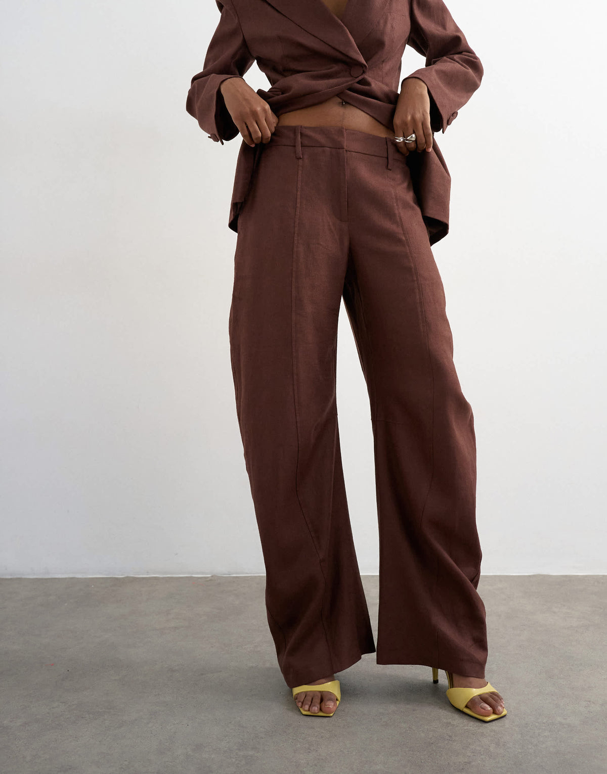 Topshop linen blend co ord occasion barrel leg trouser in chocolate