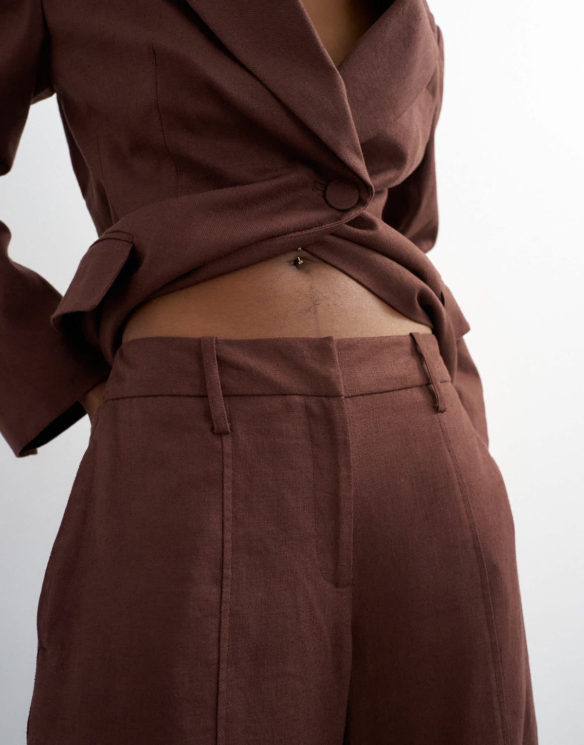 Topshop linen blend co ord occasion barrel leg trouser in chocolate