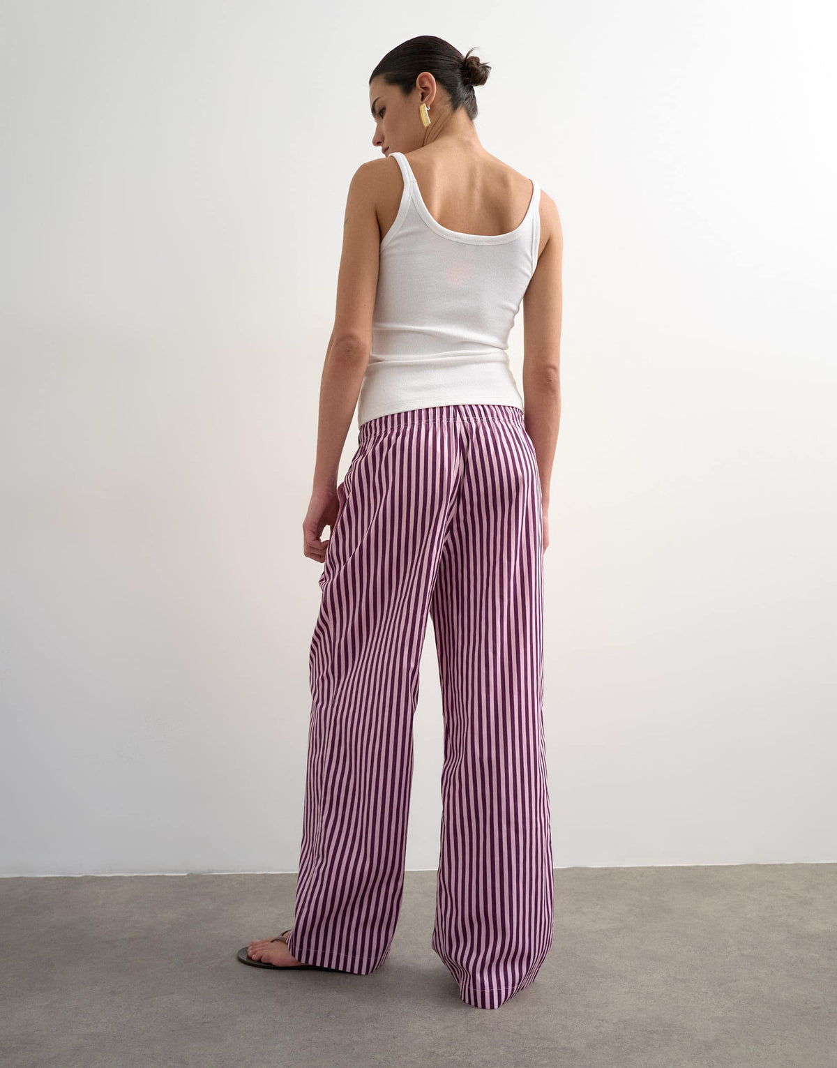 Topshop poplin stripe wide leg pull on trouser in pink stripe