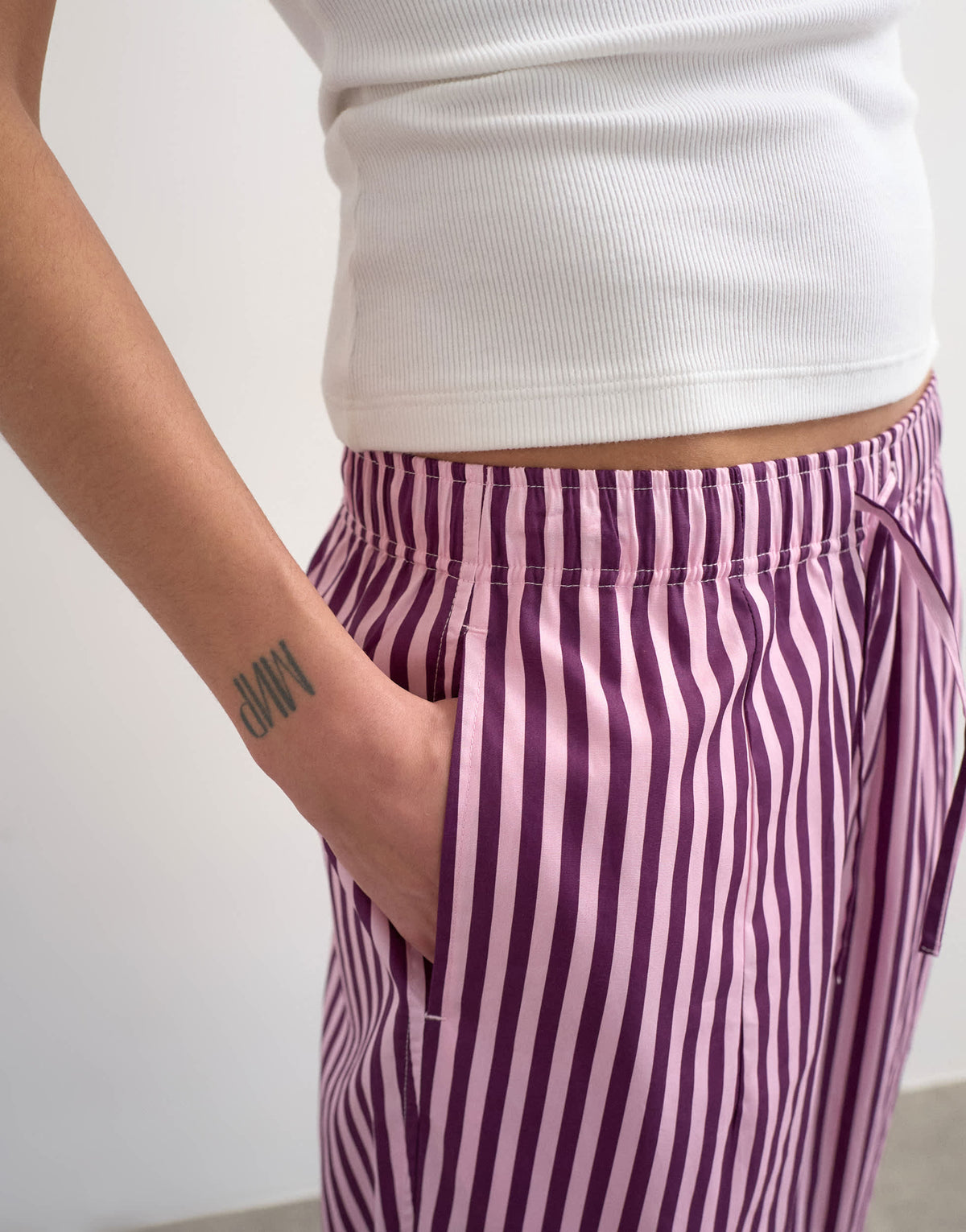 Topshop poplin stripe wide leg pull on trouser in pink stripe
