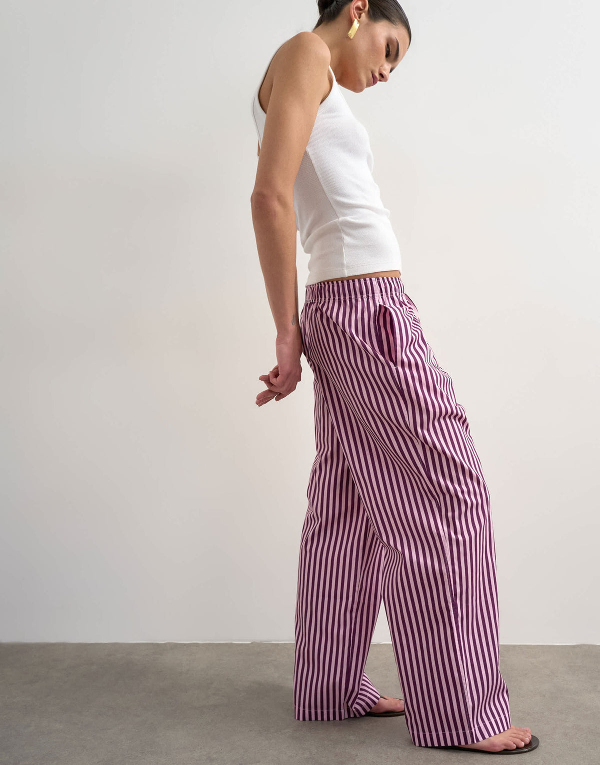 Topshop poplin stripe wide leg pull on trouser in pink stripe