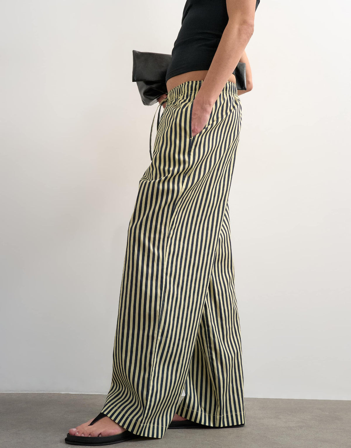 Topshop poplin stripe wide leg pull on trouser in navy stripe
