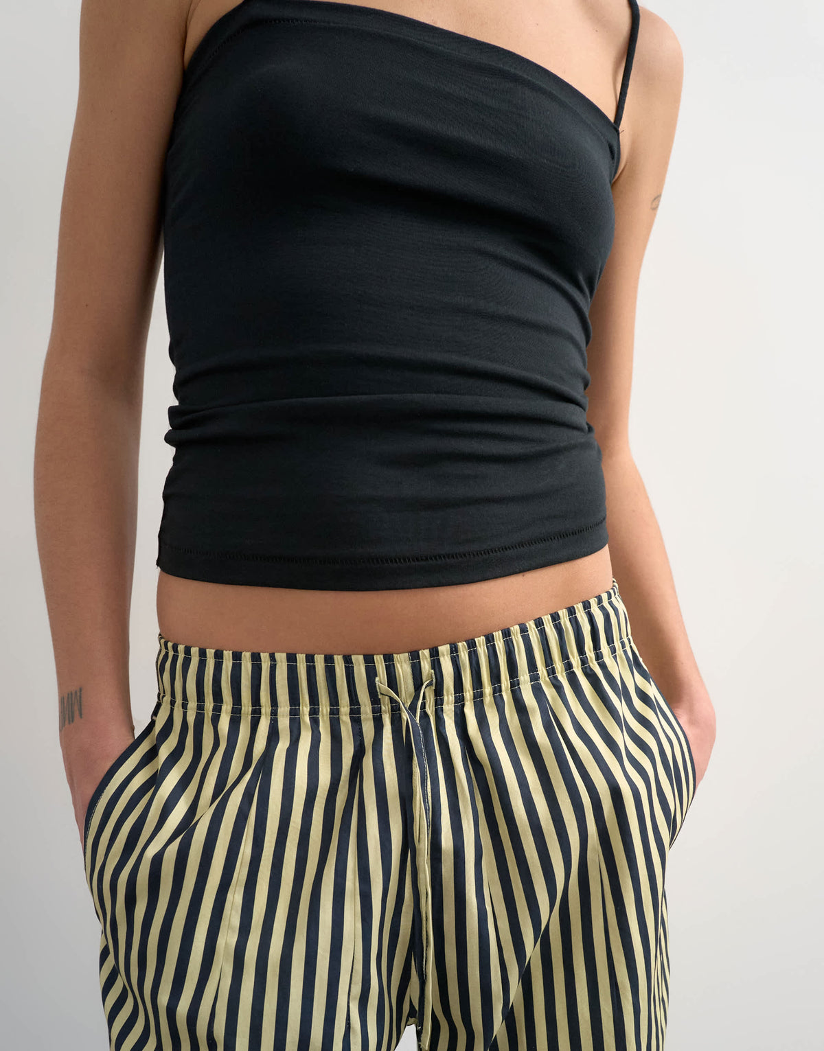 Topshop poplin stripe wide leg pull on trouser in navy stripe