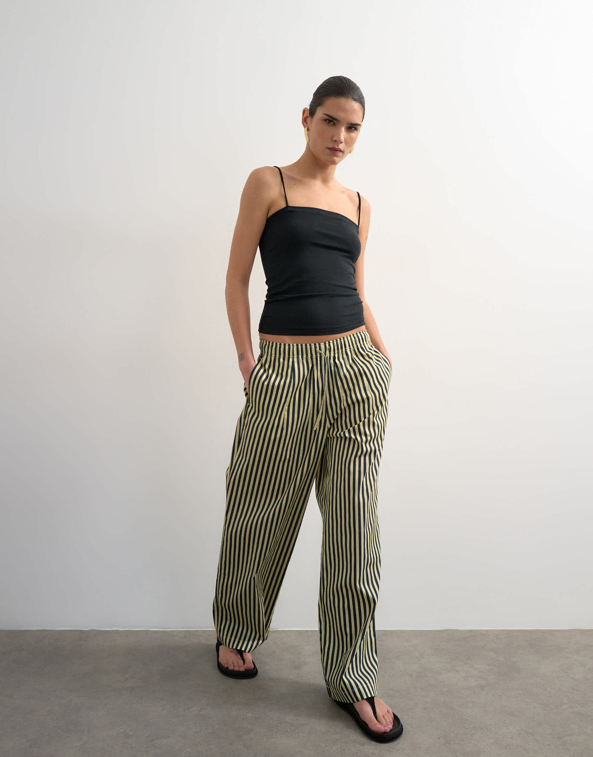 Topshop poplin stripe wide leg pull on trouser in navy stripe