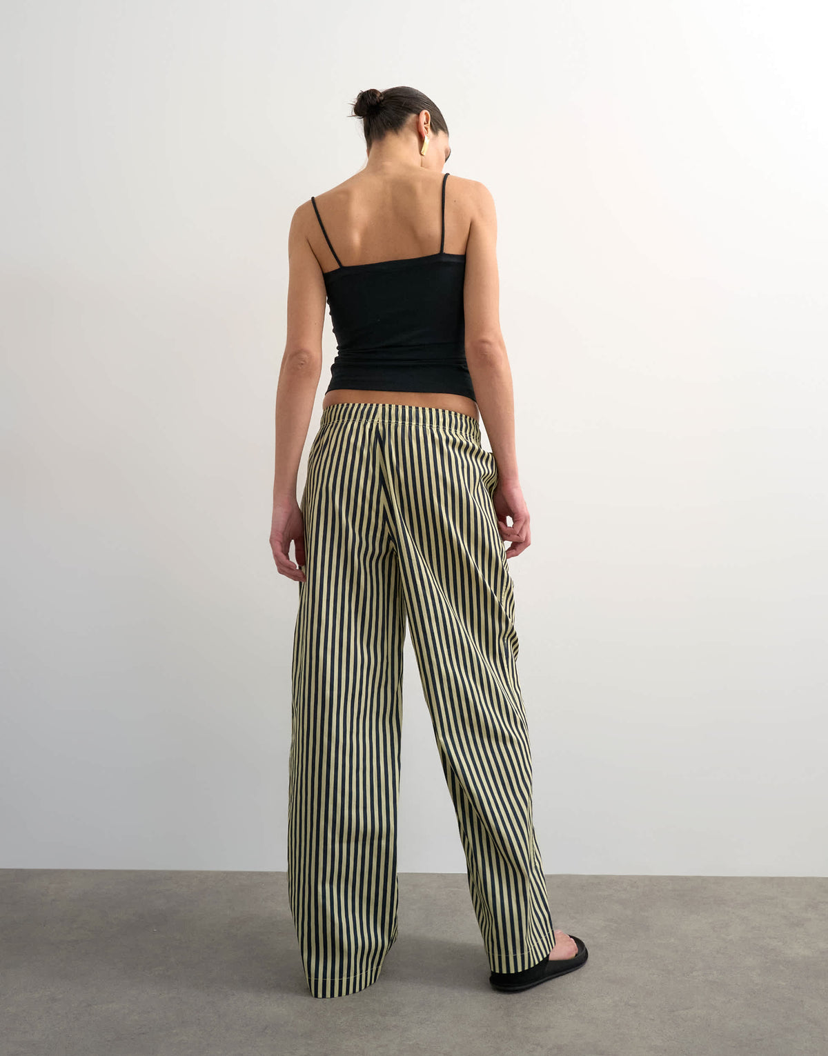 Topshop poplin stripe wide leg pull on trouser in navy stripe