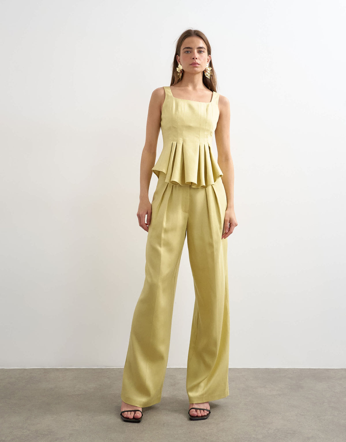 Topshop co ord wedding guest occasion pleated slouchy leg trouser in buttermilk
