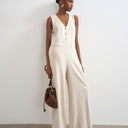 Topshop tailored linen jumpsuit in neutral