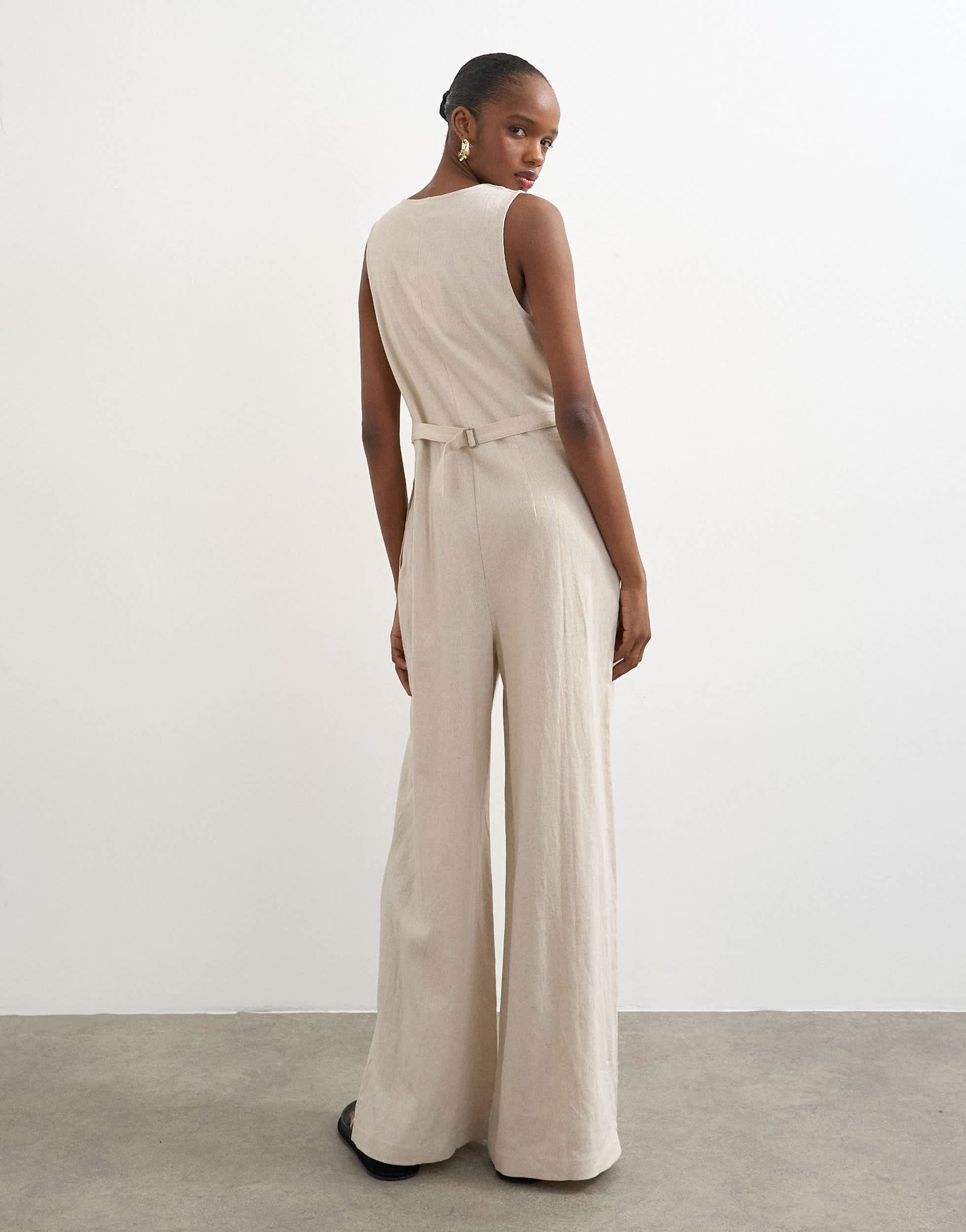 Topshop tailored linen jumpsuit in neutral