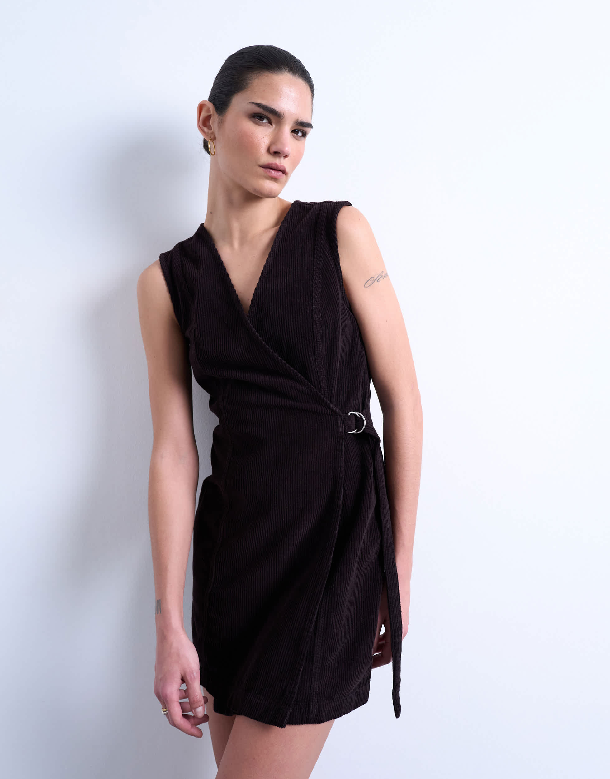 Topshop denim wrap mini dress in chocolate