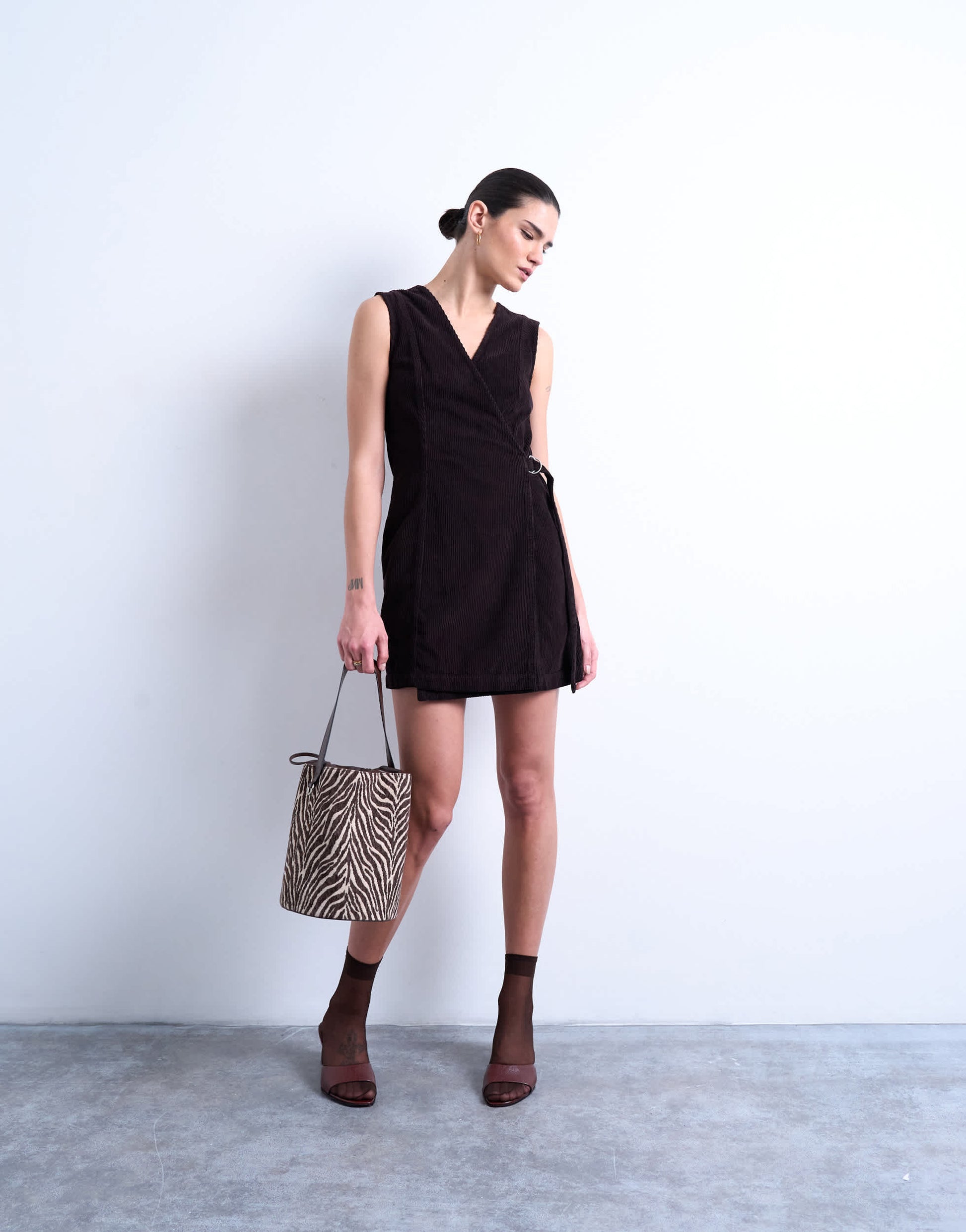 Topshop denim wrap mini dress in chocolate