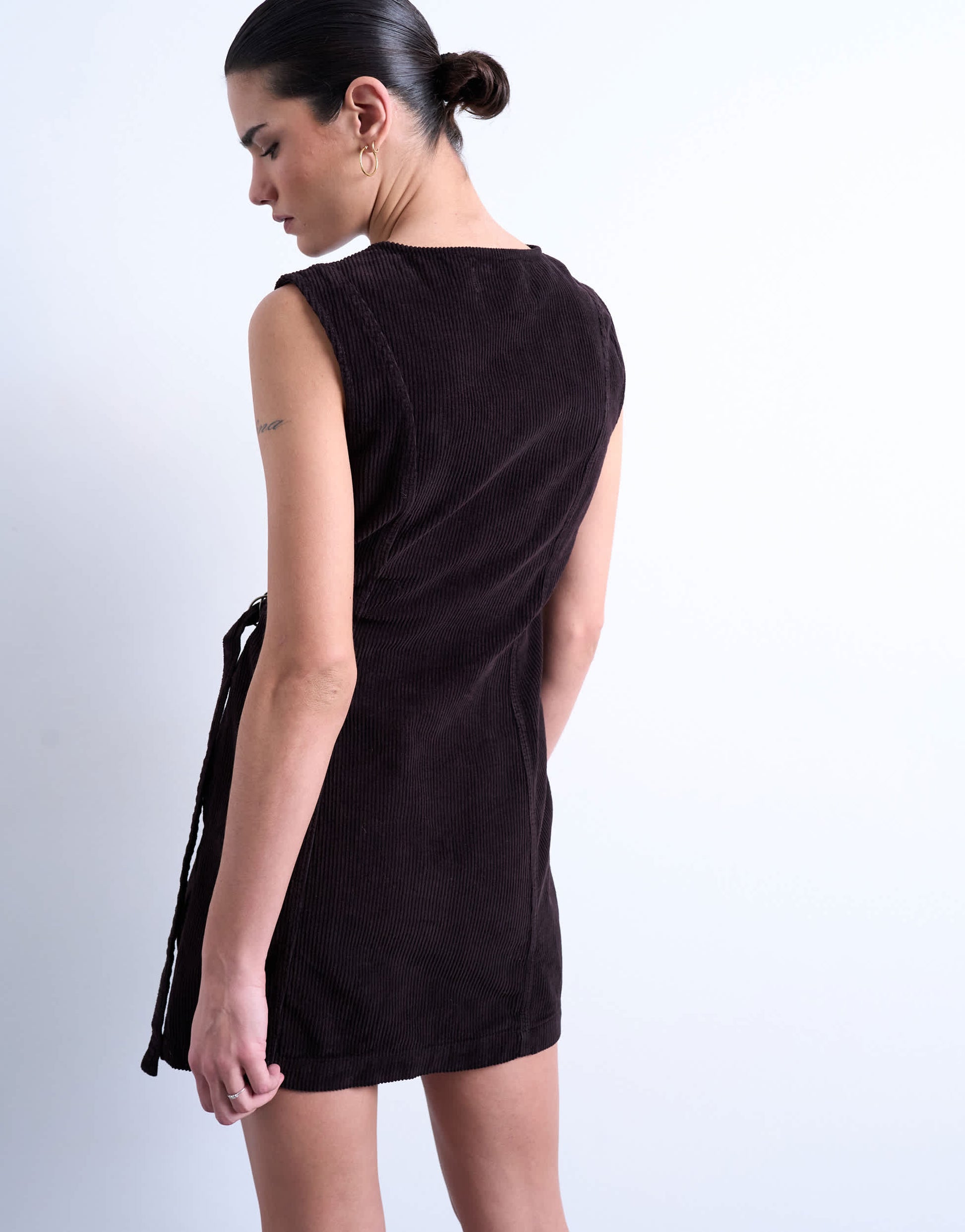 Topshop denim wrap mini dress in chocolate