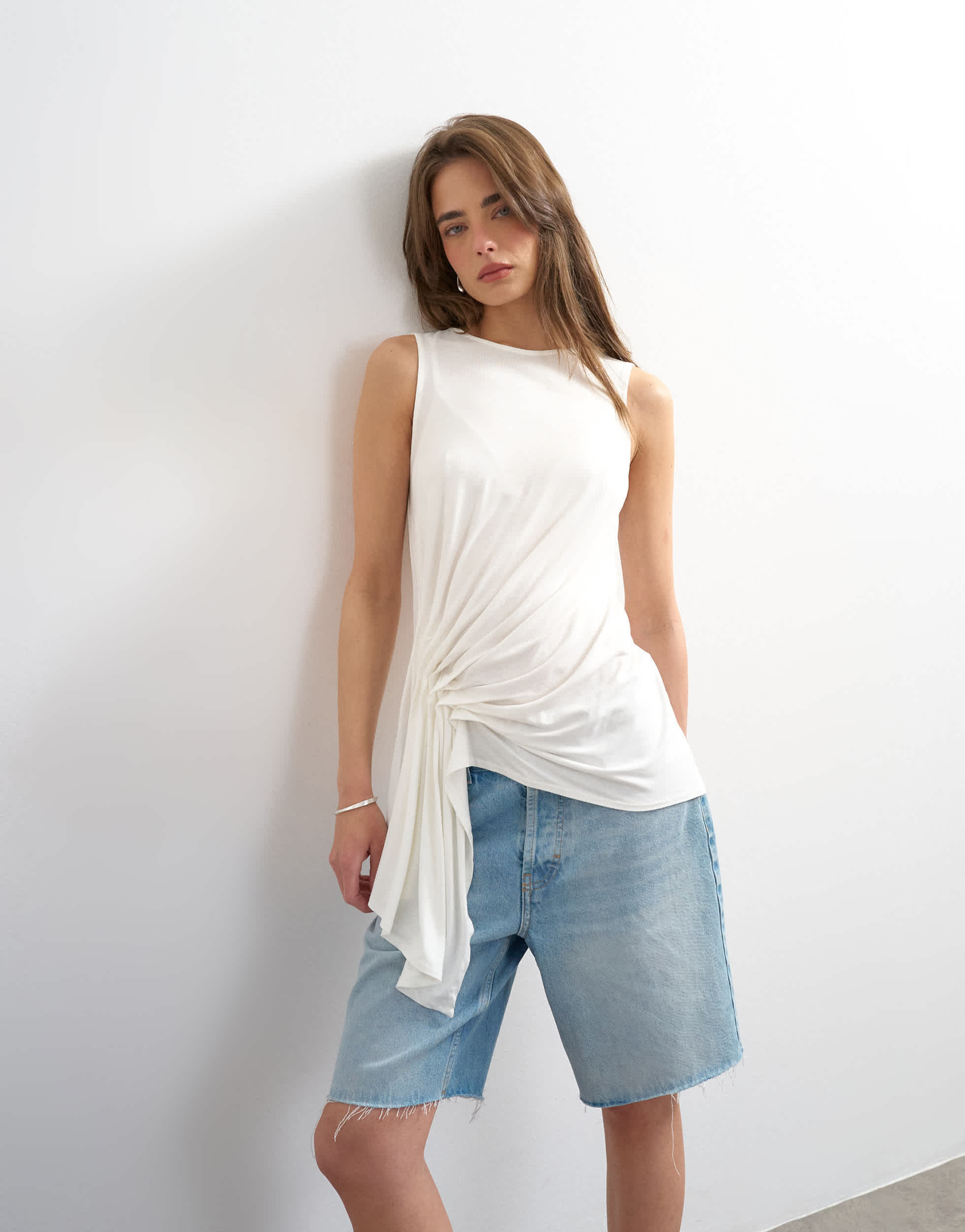 Topshop drape side detail tank top in white