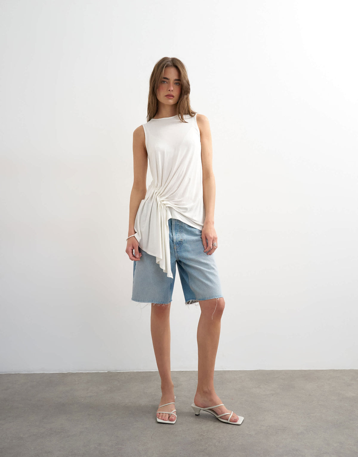 Topshop drape side detail tank top in white
