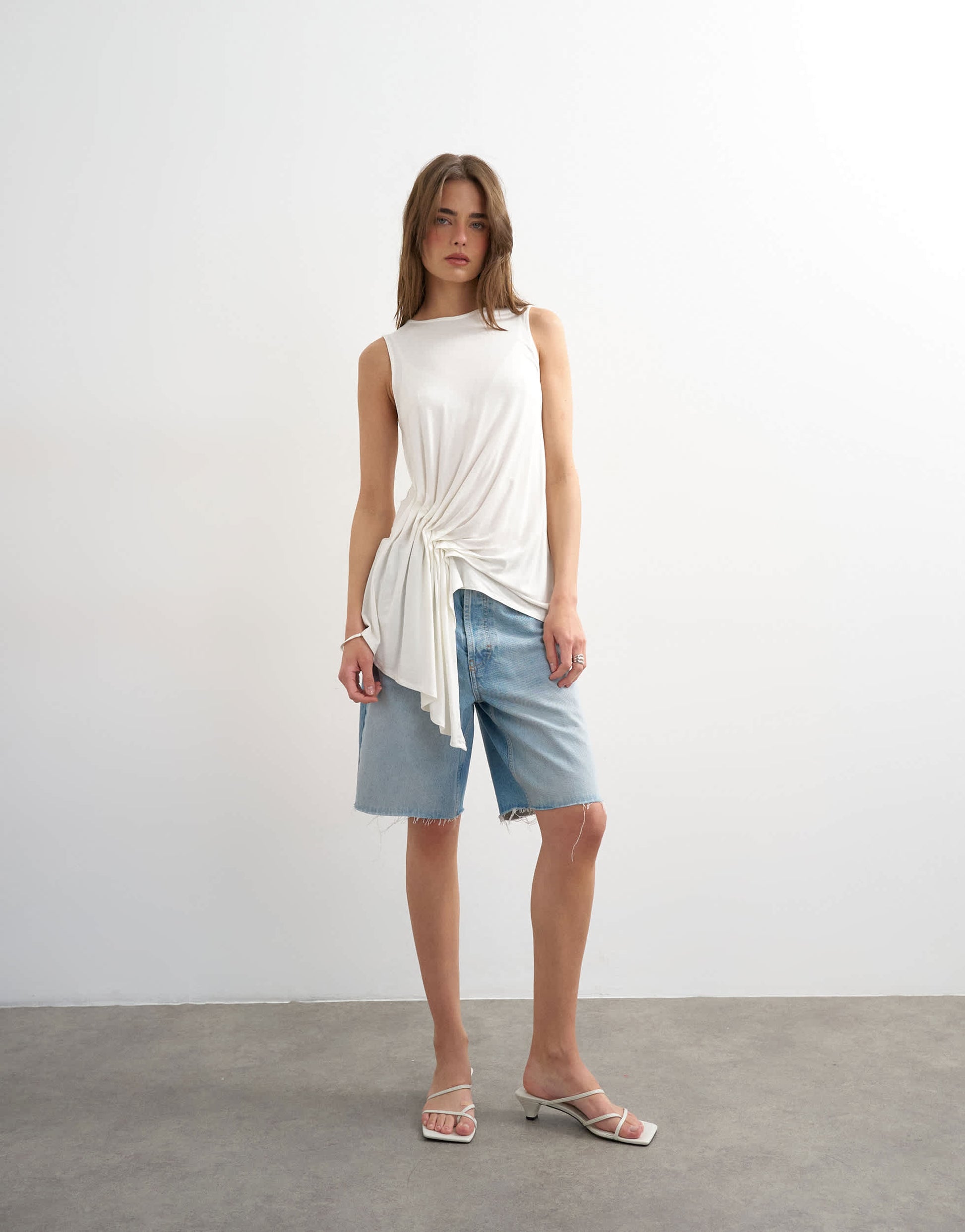 Topshop drape side detail tank top in white