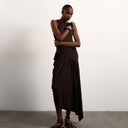 Topshop viscose drape bubble hem maxi dress in chocolate