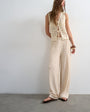 Topshop plisse jersey straight leg trousers in stone