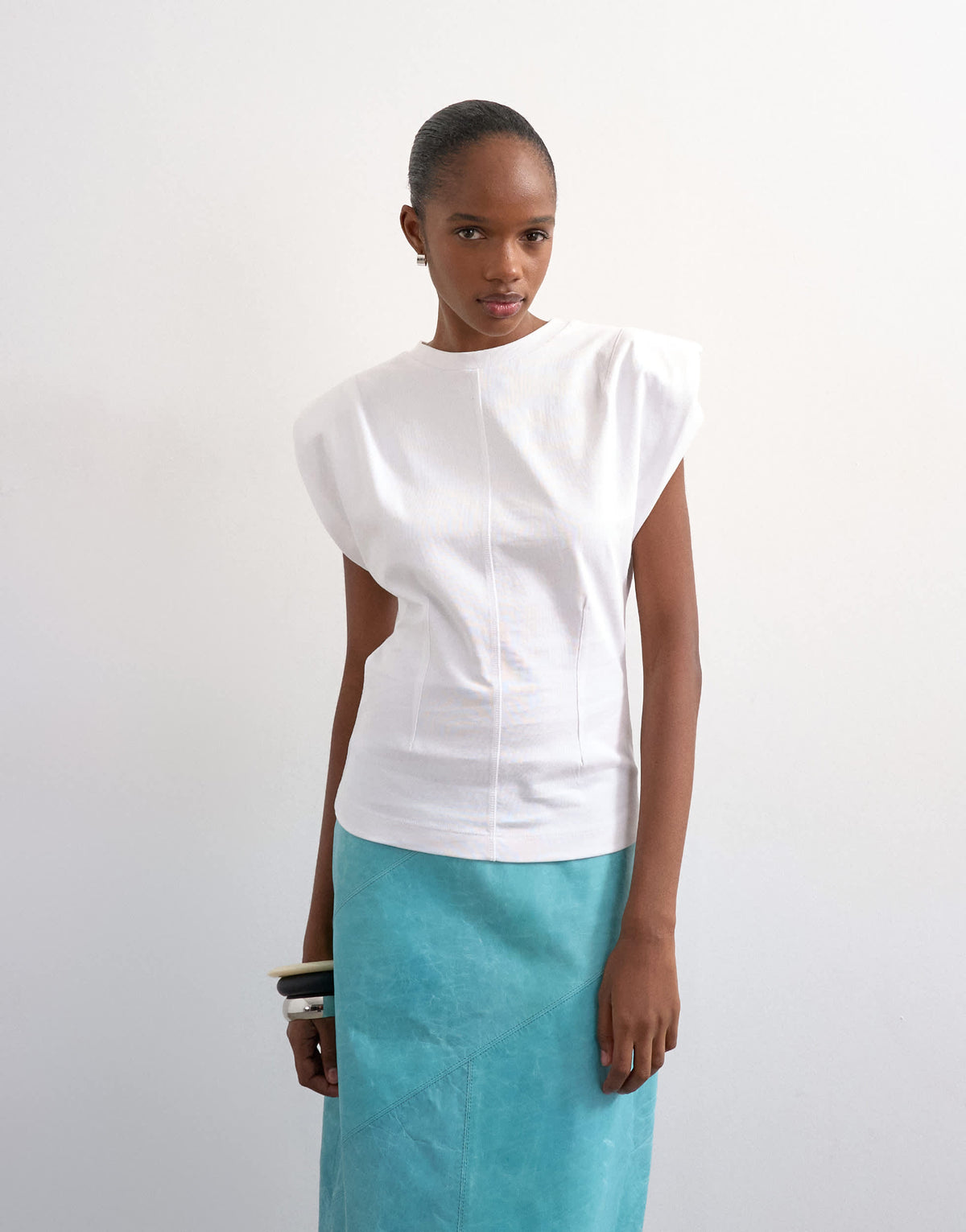 Topshop shoulder pad t-shirt in white