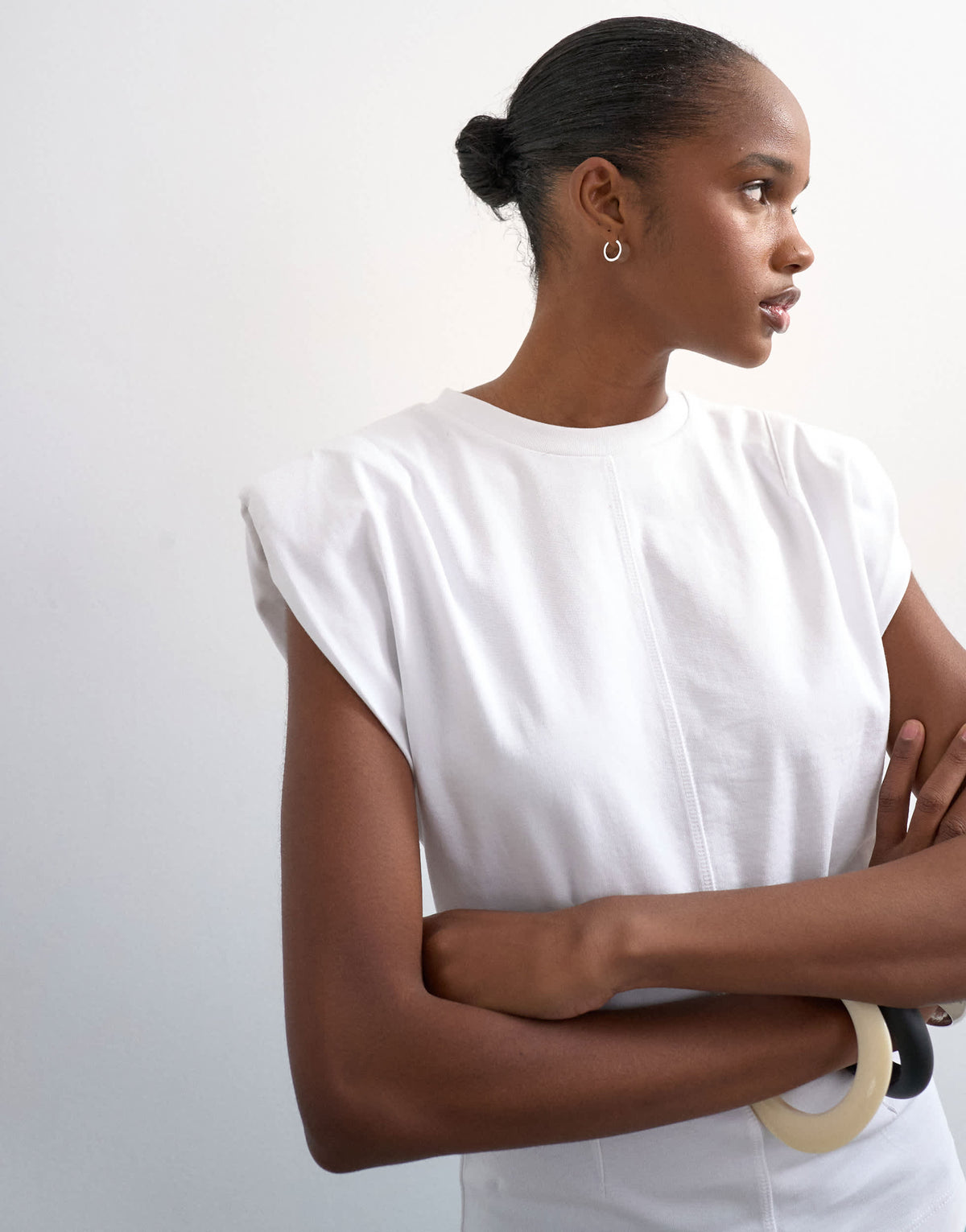 Topshop shoulder pad t-shirt in white