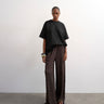 Topshop crinkle jersey wide leg trousers in chocolate