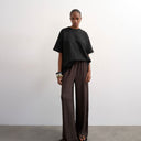 Topshop plisse jersey wide leg trousers in chocolate