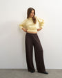 Topshop plisse jersey wide leg trousers in chocolate