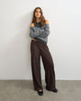 Topshop plisse jersey wide leg trousers in chocolate