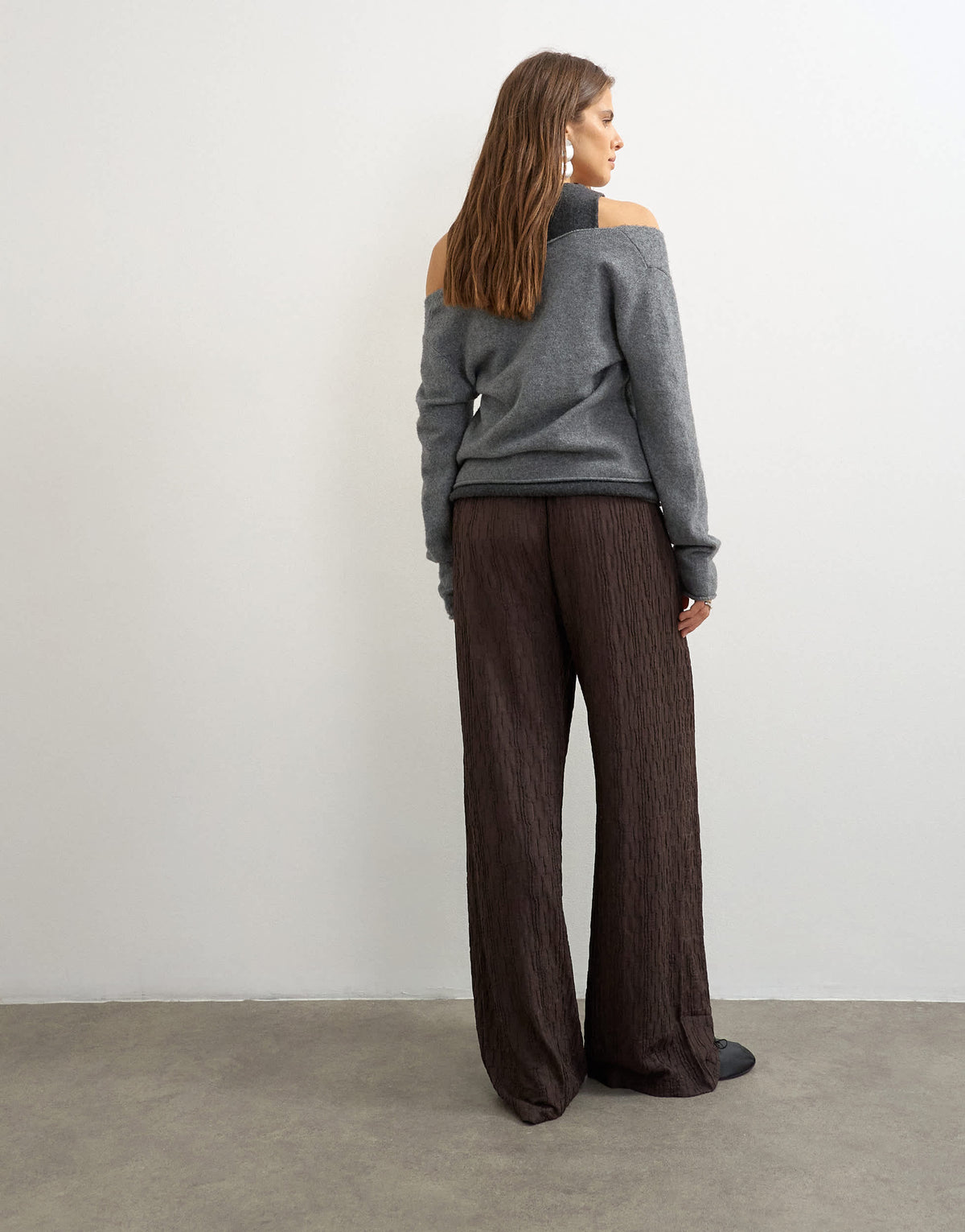 Topshop plisse jersey wide leg trousers in chocolate