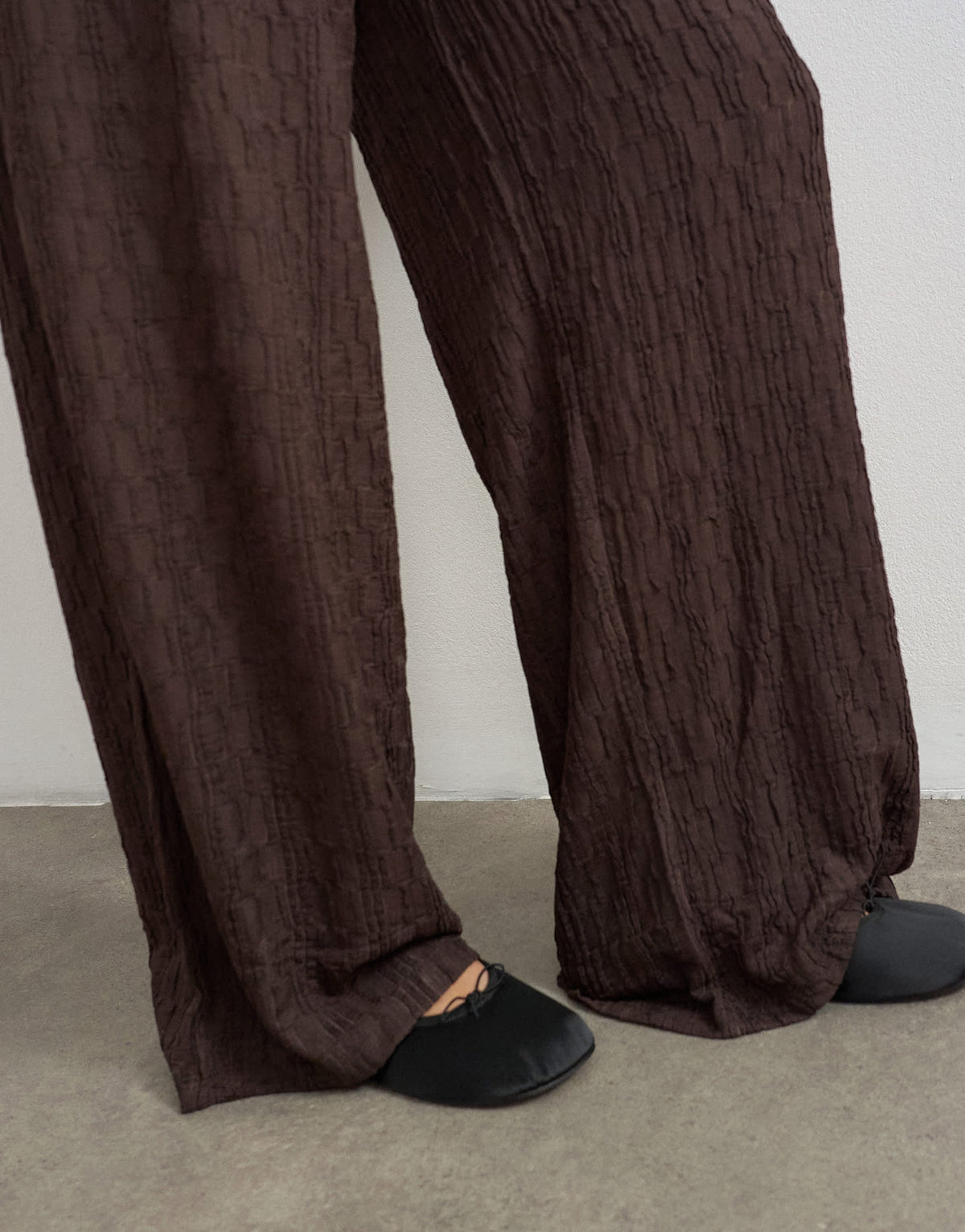 Topshop plisse jersey wide leg trousers in chocolate