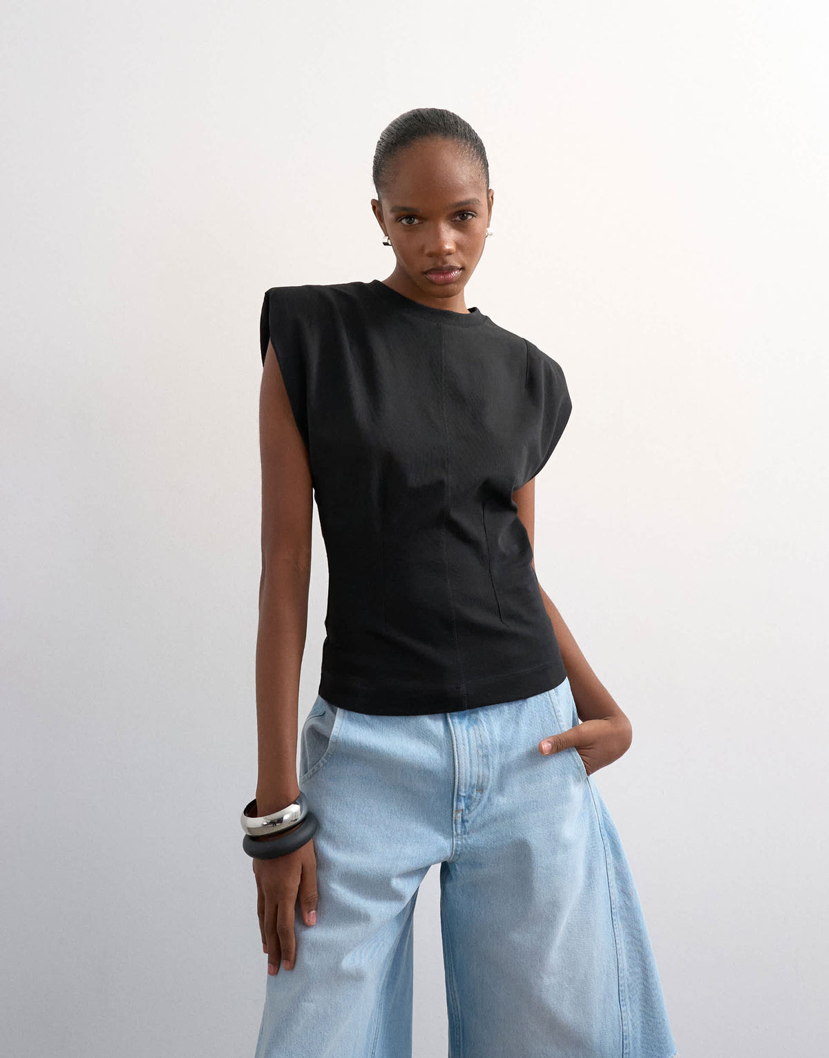 Topshop shoulder pad t-shirt in black