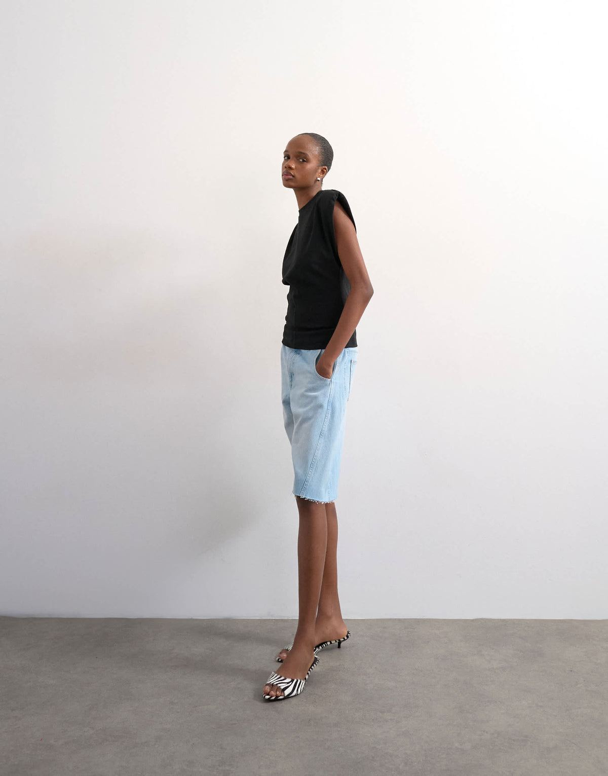 Topshop shoulder pad t-shirt in black