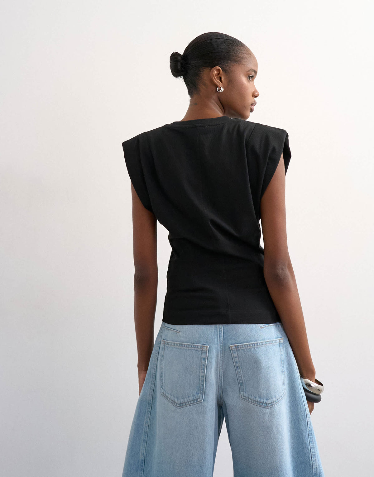 Topshop shoulder pad t-shirt in black