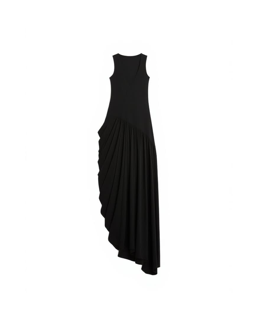 Topshop viscose drape bubble hem racer maxi dress in black