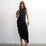 Robe longue à col nageur Topshop en viscose à ourlet boule et drapé, noire