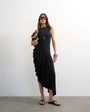 Topshop viscose drape bubble hem racer maxi dress in black