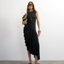 Topshop viscose drape bubble hem racer maxi dress in black