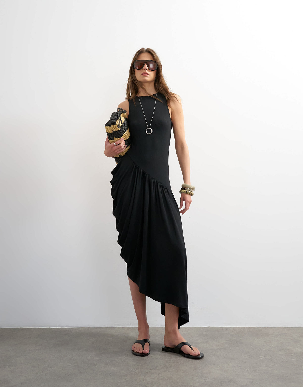 Topshop viscose drape bubble hem racer maxi dress in black