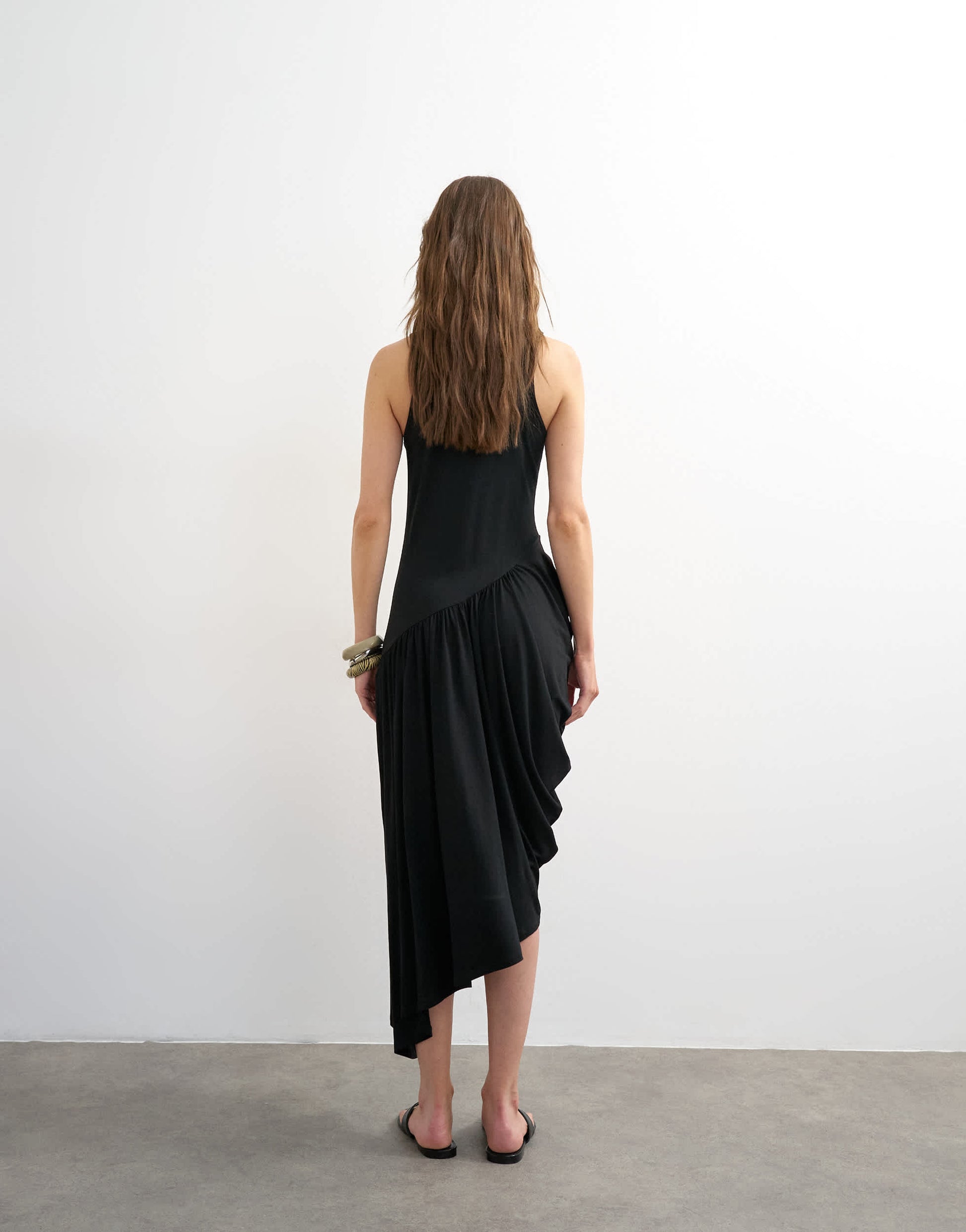 Topshop viscose drape bubble hem racer maxi dress in black