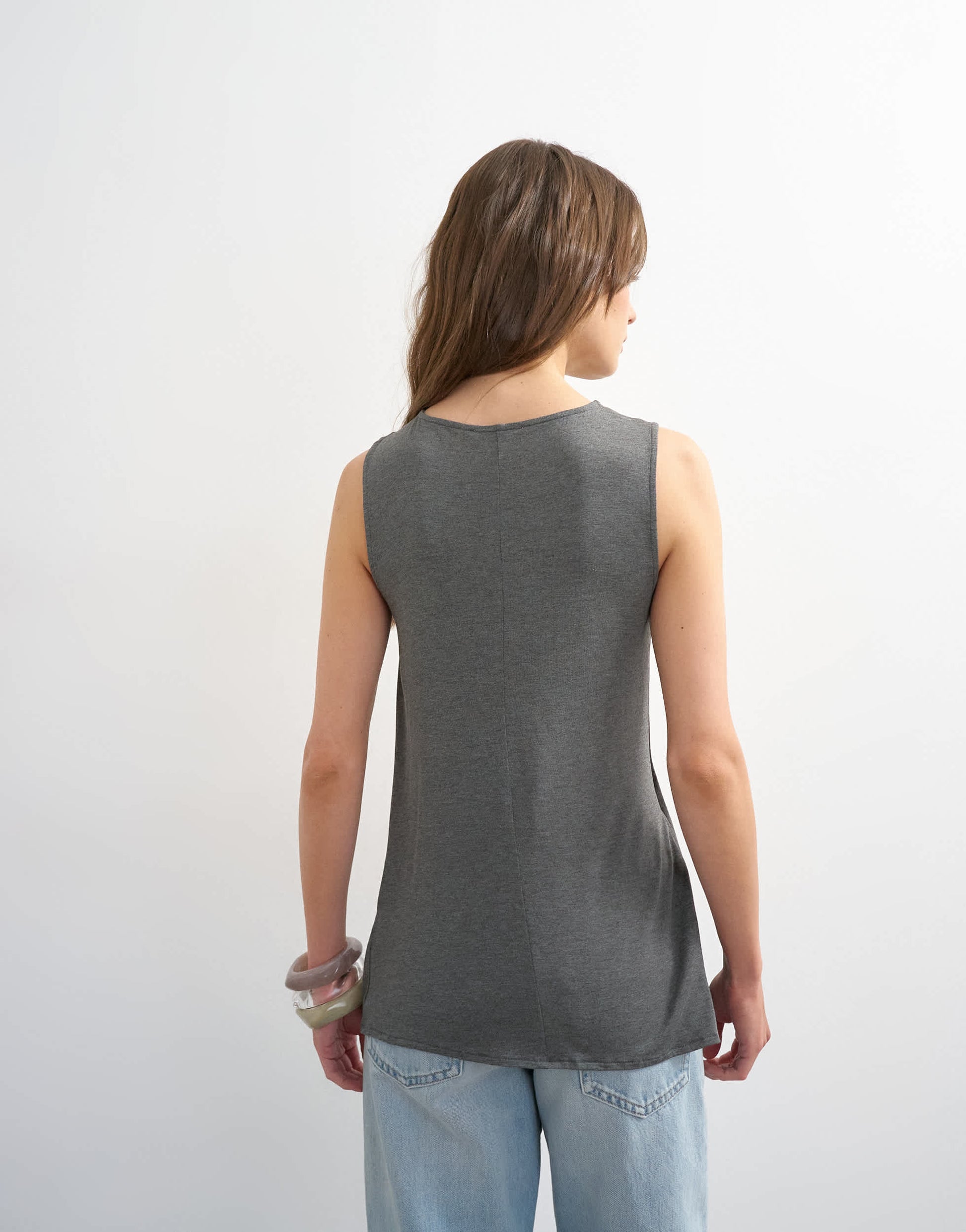 Topshop drape side detail tank top in charcoal marl