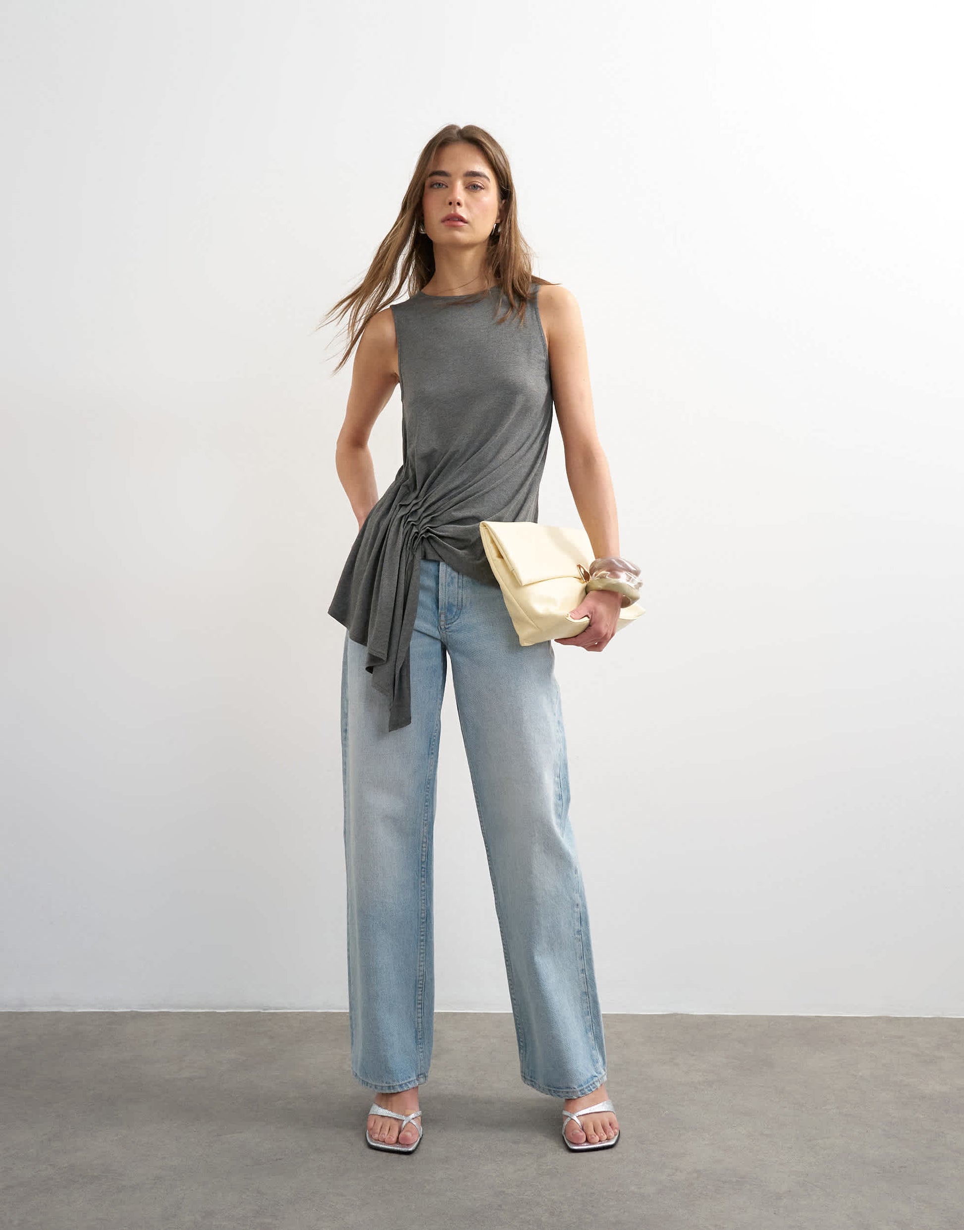 Topshop drape side detail tank top in charcoal marl