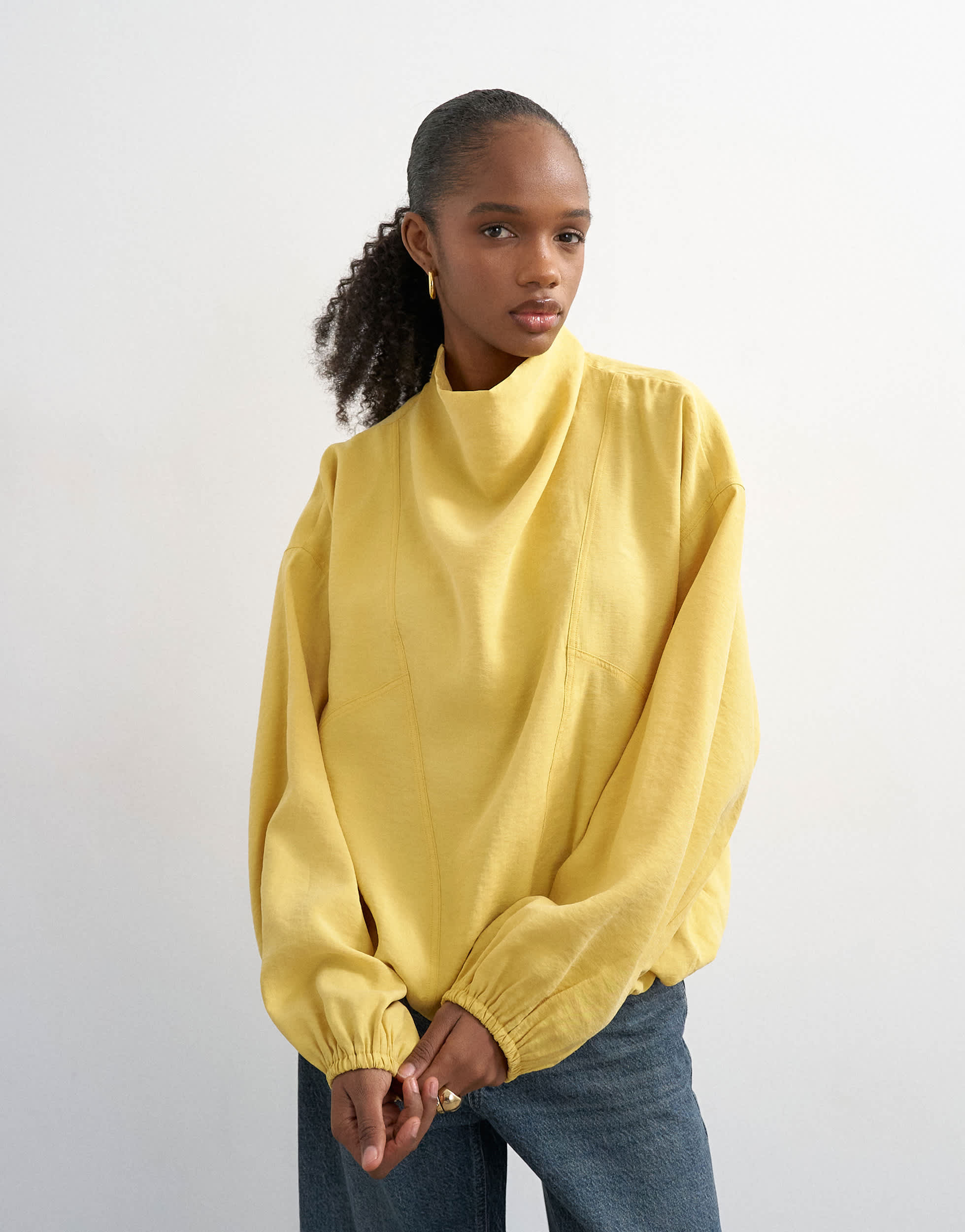 Topshop Langarm-Oberteil mit Manschetten und Nahtdetails in Gelb