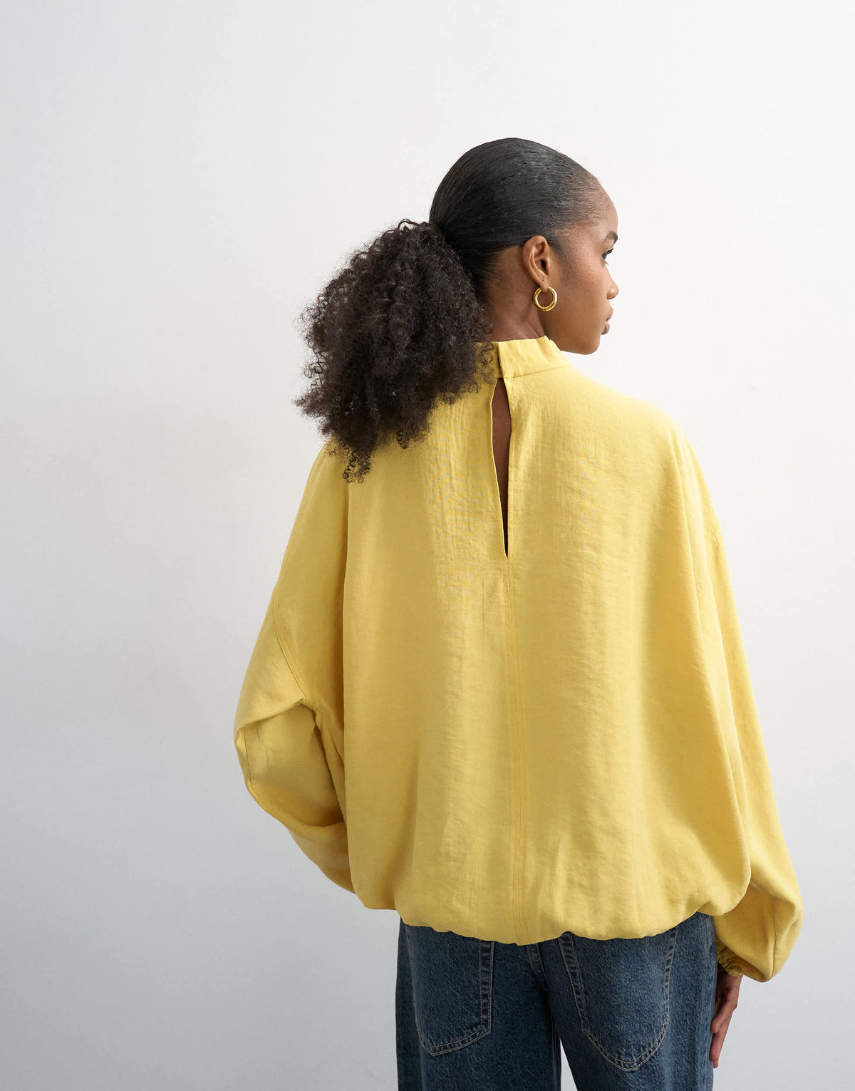 Topshop seam detail cuffed long sleeve top in yellow