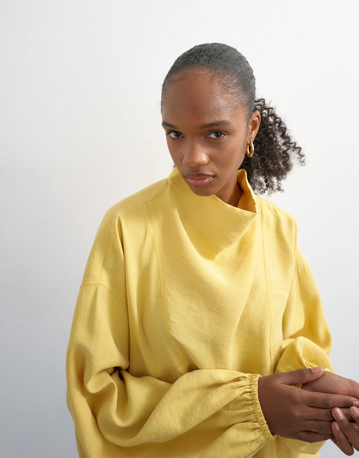 Topshop seam detail cuffed long sleeve top in yellow
