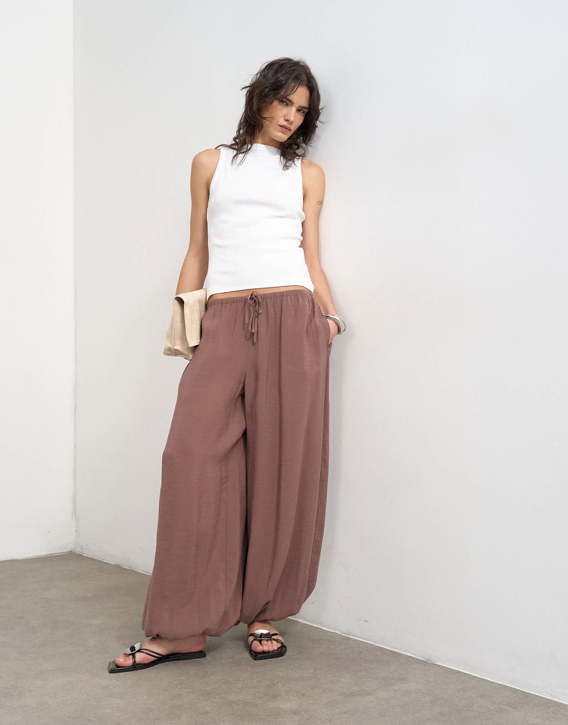 Topshop modal balloon leg trousers in chocolate