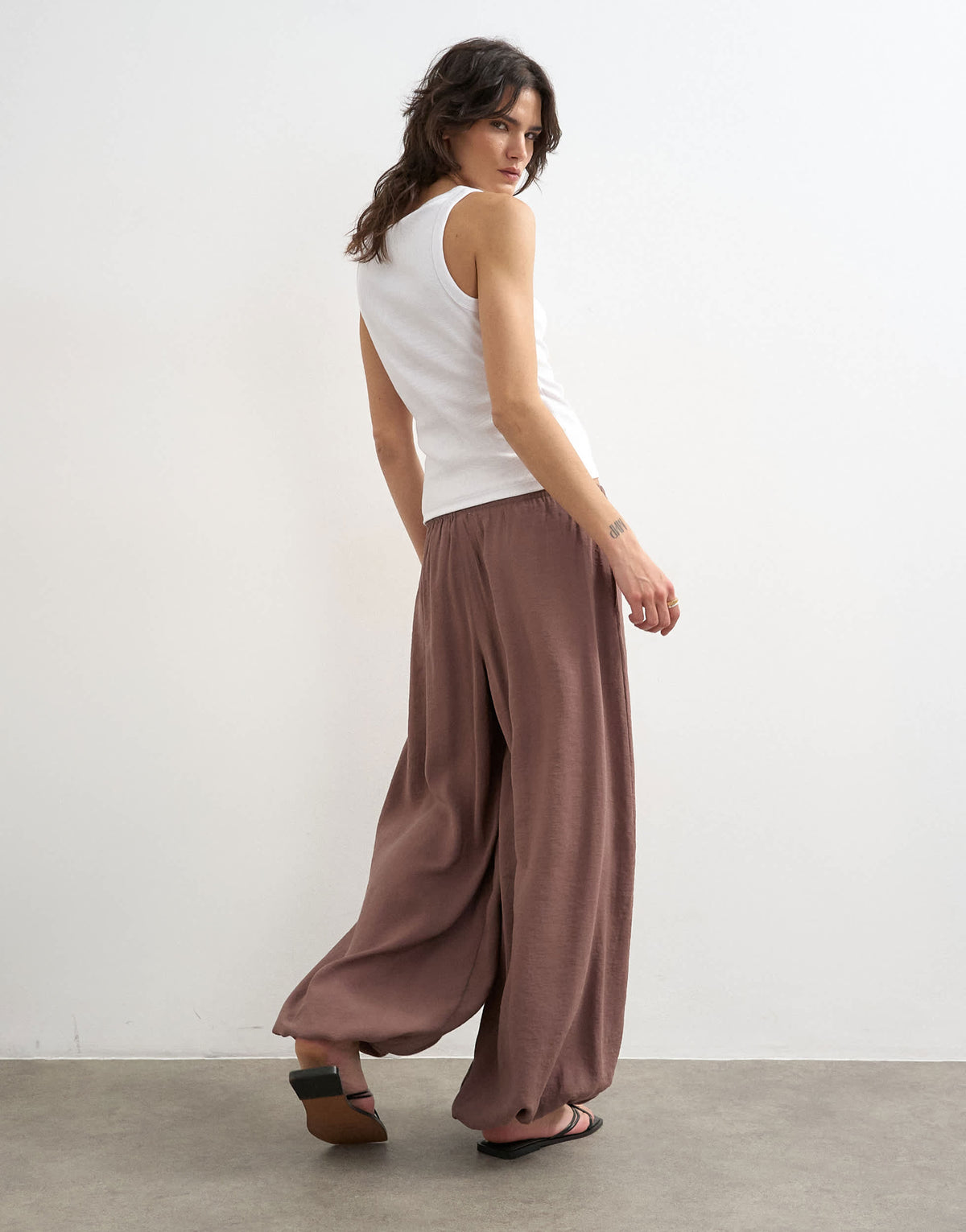 Topshop modal balloon leg trousers in chocolate