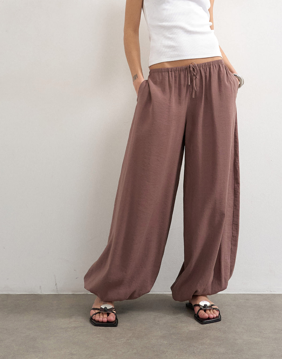Topshop modal balloon leg trousers in chocolate
